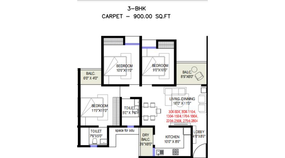 Kamdhenu-The-Astria-Floor-Plan-2.5 BHK- 900 Sqft
